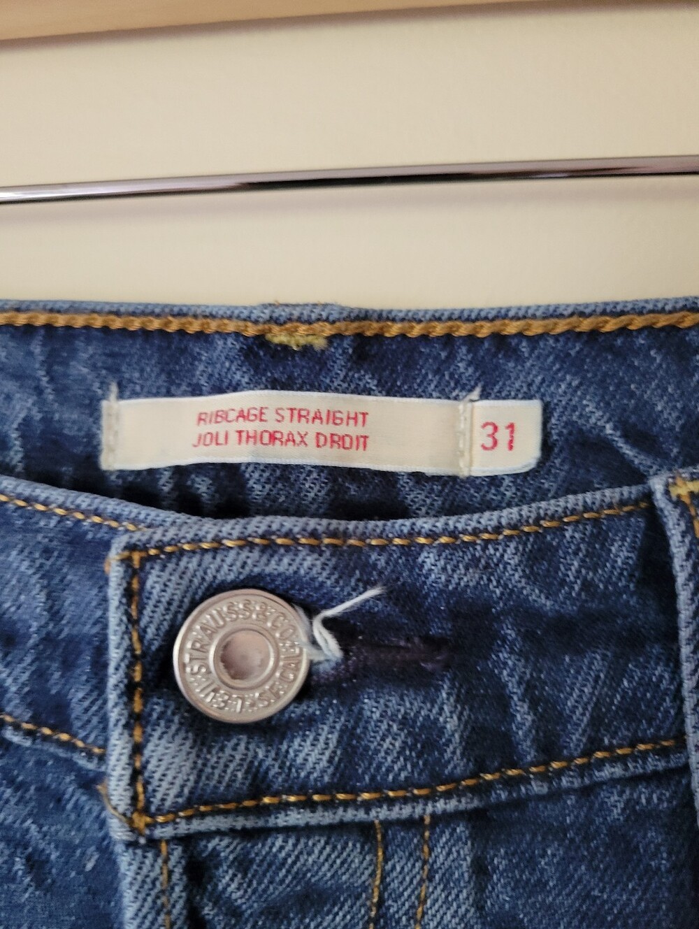 LEVI'S Ribcage Full Length High Rise Straight Leg Dark Wash Denim Jeans Size 31 - Picture 9 of 10